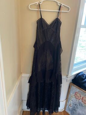BCBGMaxAzria Black Sheer Tiered Evening Maxi Dress Size 0